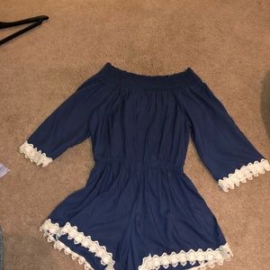 navy blue off the shoulder romper